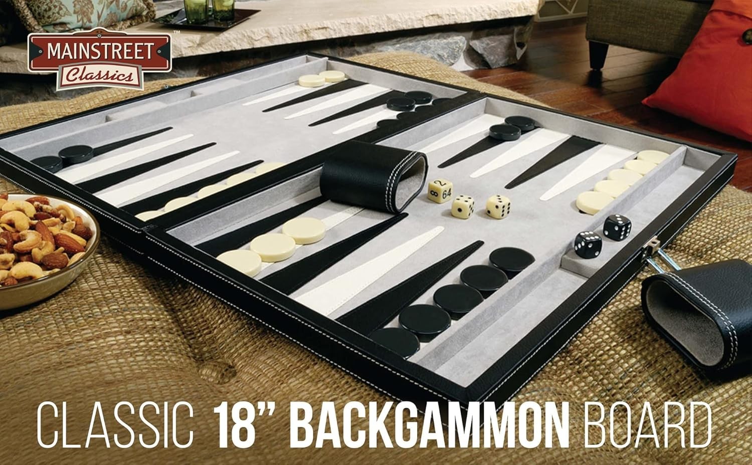 18 Inch Backgammon Board Game Faux Leather Travel Case Dice Checkers Set