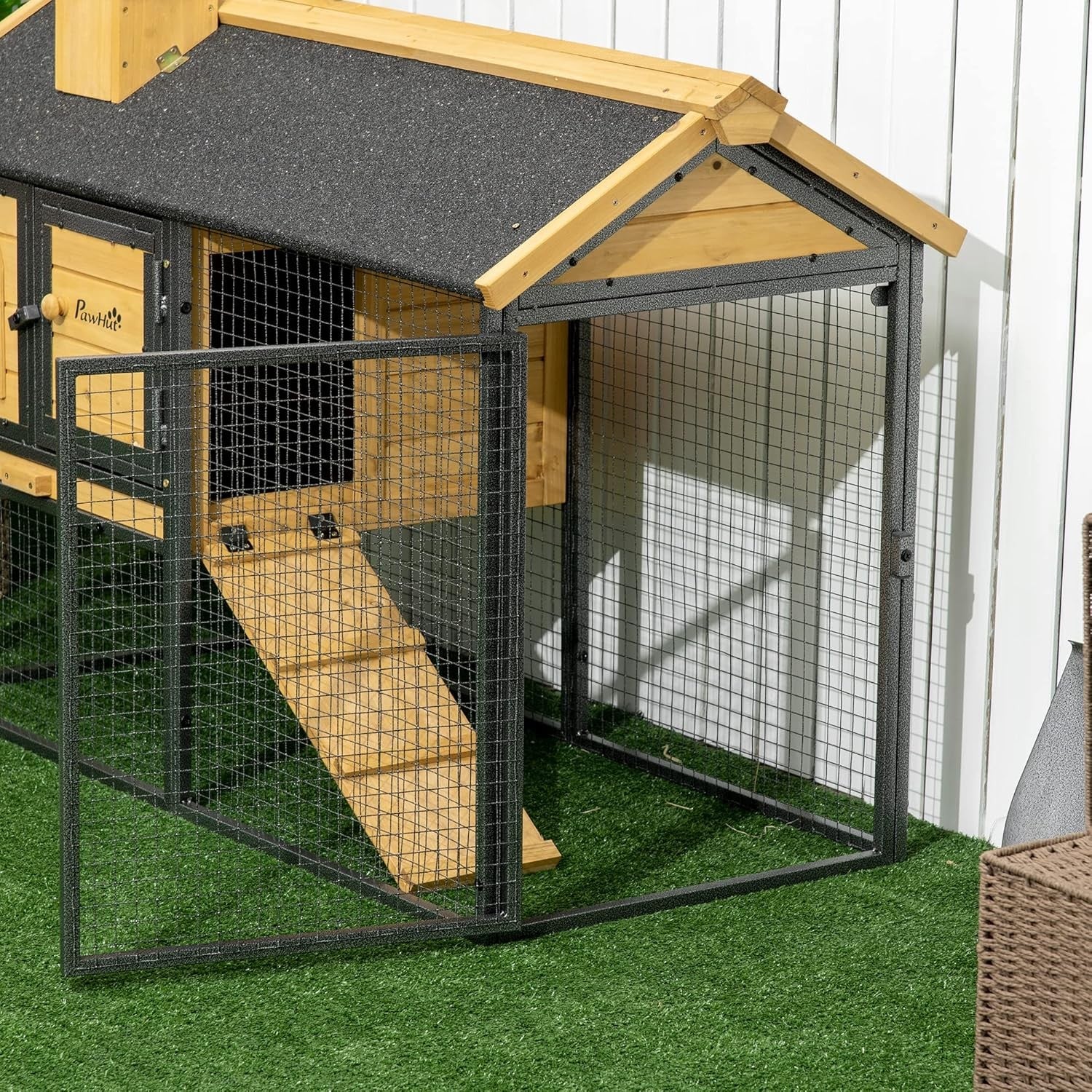 2 Tier Rabbit Hutch with Run Outdoor Wooden Cage Ramp Sliding Tray