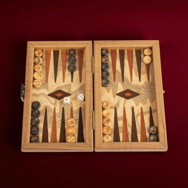Luxury Wooden Backgammon Set Travel Size Olive Burl Board Game for Adults