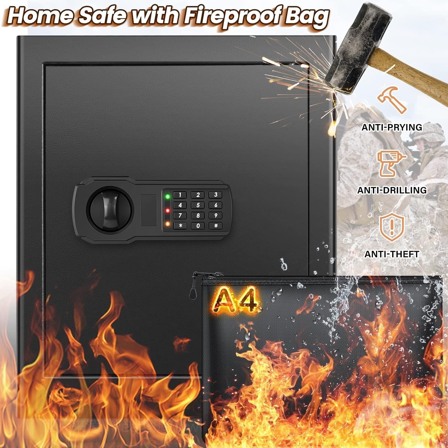 48L Digital Home Safe Box Fireproof Bag Cash Document Security