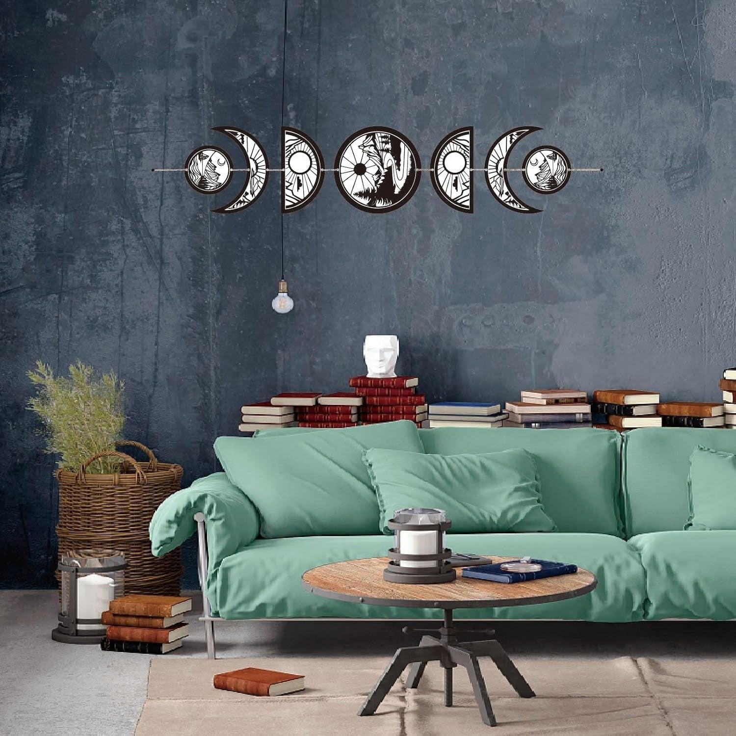Moon Phase Wall Decor Wooden Boho 7-Piece Hanging Art for living room