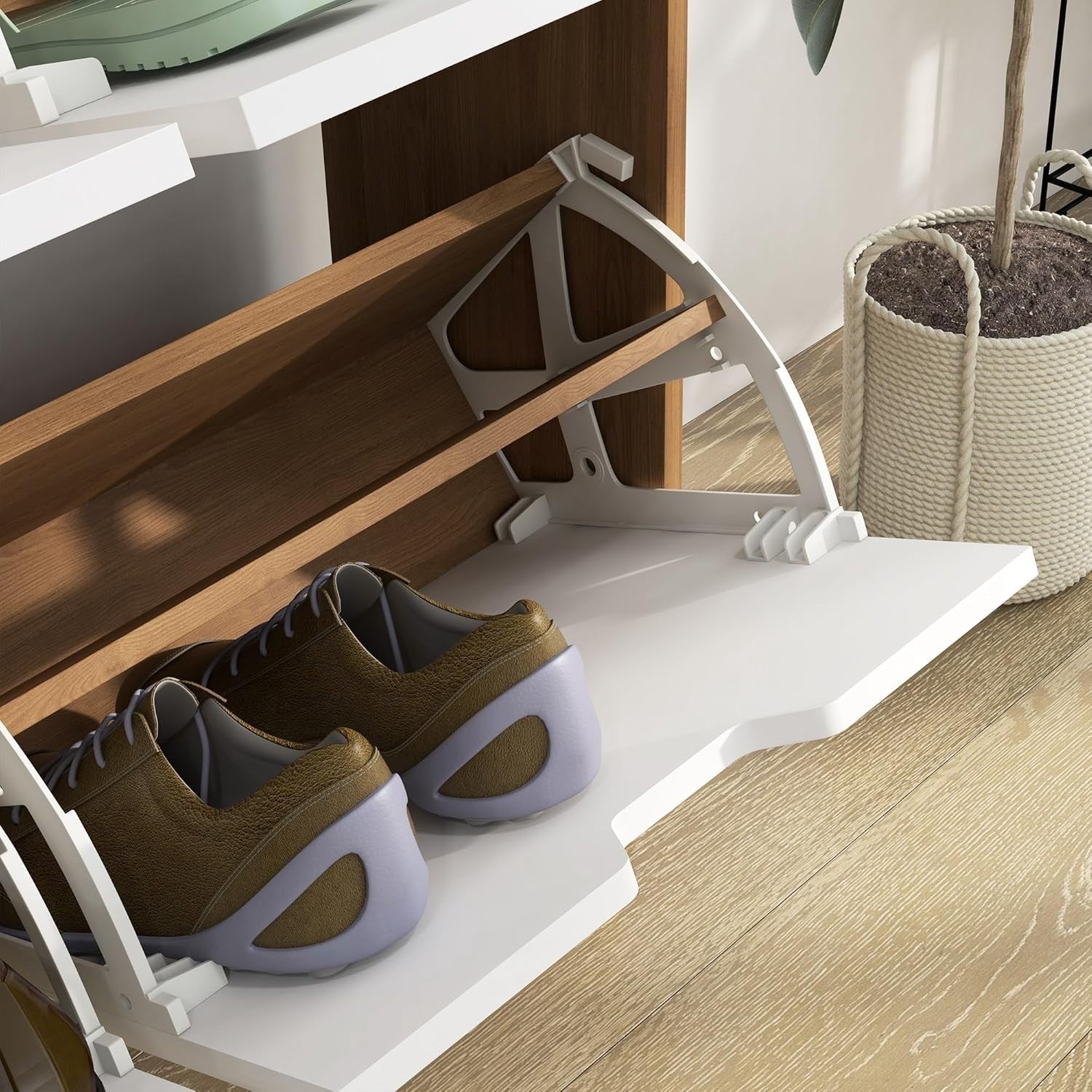 Slim Natural 4 Drawer Shoe Cabinet with Adjustable Shelves & Anti-Tip Straps