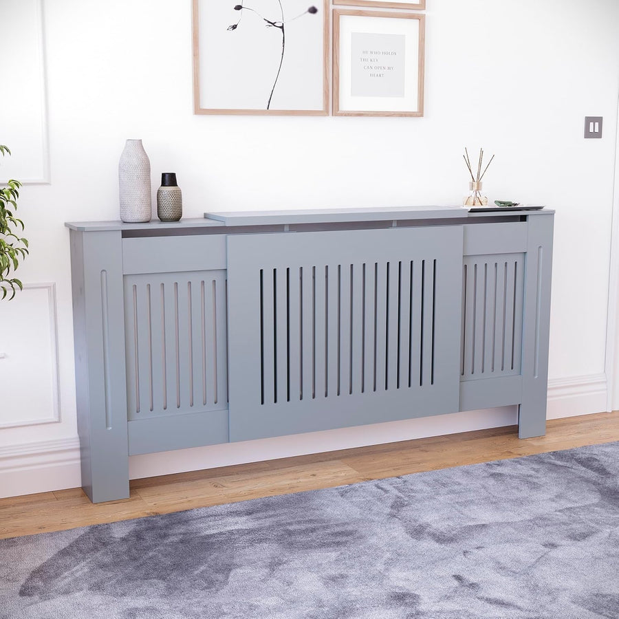 Adjustable Grey Radiator Cover | Modern MDF Slatted Heating Cabinet