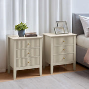 Pair of Taupe 3 Drawer Bedside Tables – Elegant Wooden Nightstands