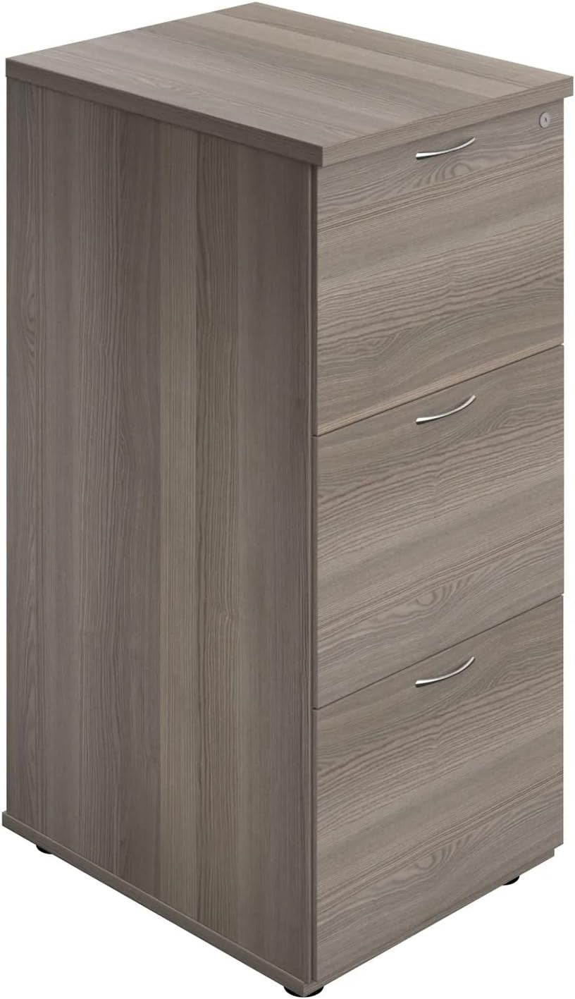 Grey Oak Filing Cabinet 3 Drawer Lockable 105cm Heavy Duty Office