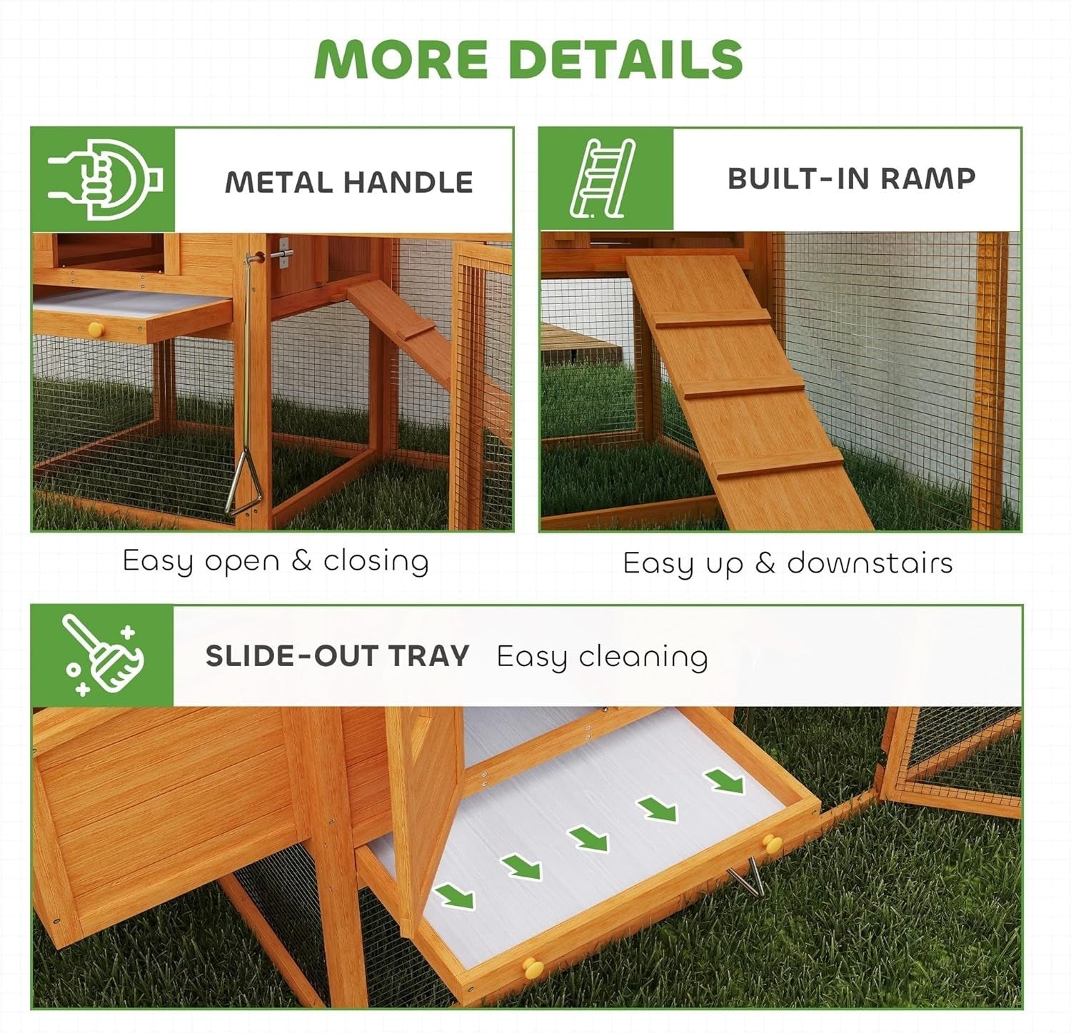 Wooden Chicken Coop with Run Nesting Box Slide Out Tray Ramp 4 Hens