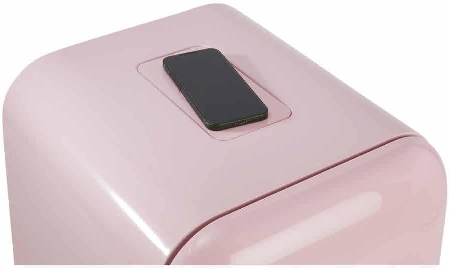 Retro Drinks Cooler Fridge Wireless Phone Charger Pink Glass Door 48L