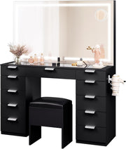 11-Drawer Vanity Makeup Desk Mirror Lights Charging Station Hair Dryer Rack