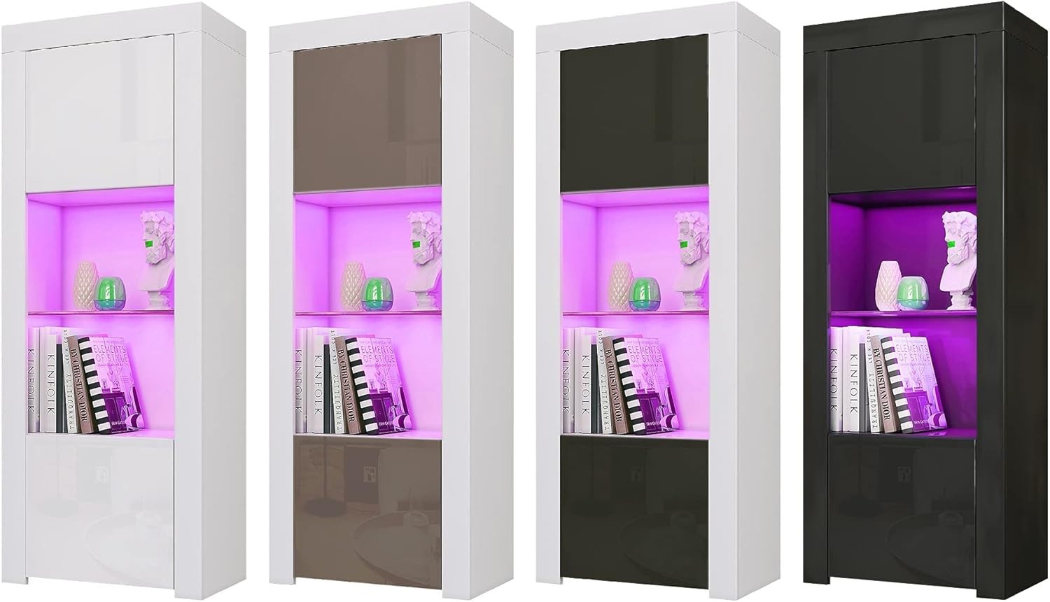 LED Lighted White Display Cabinet Sideboard with Glass Shelf 62x35x160cm