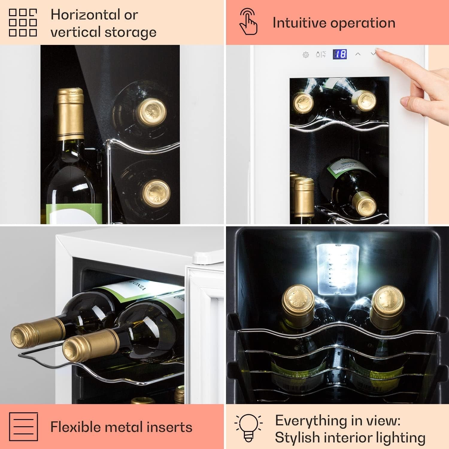 Wine Cooler Fridge 12 Bottle Slim Glass Door Single Zone Freestanding White