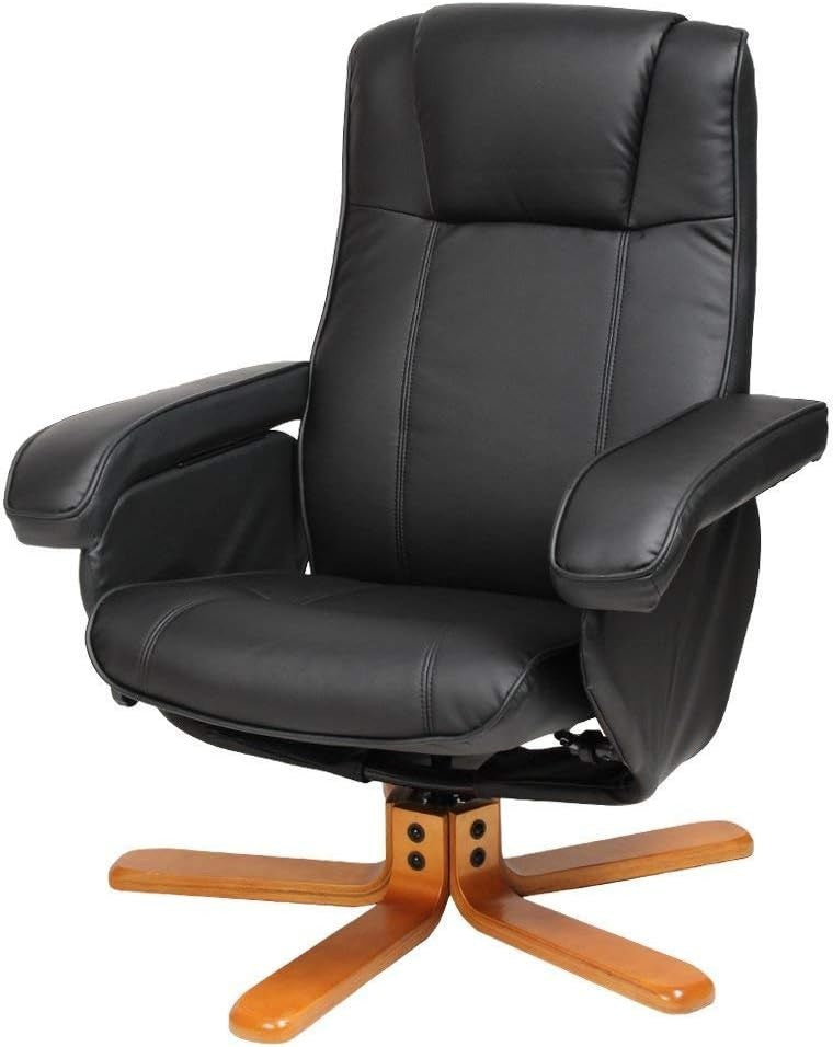 Recliner Armchair w/ Footstool Faux Leather Swivel Lounge Chair Black