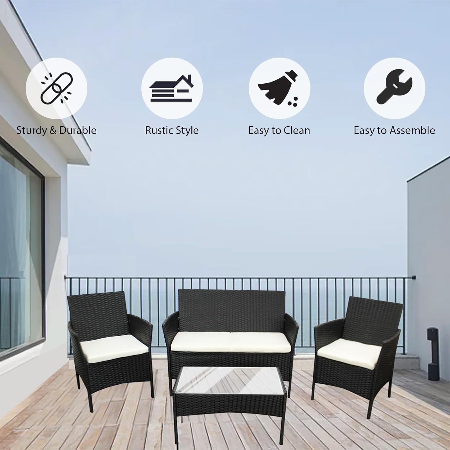 4-Piece Rattan Garden Set Outdoor Sofa Table Chairs Patio Backyard Balcony
