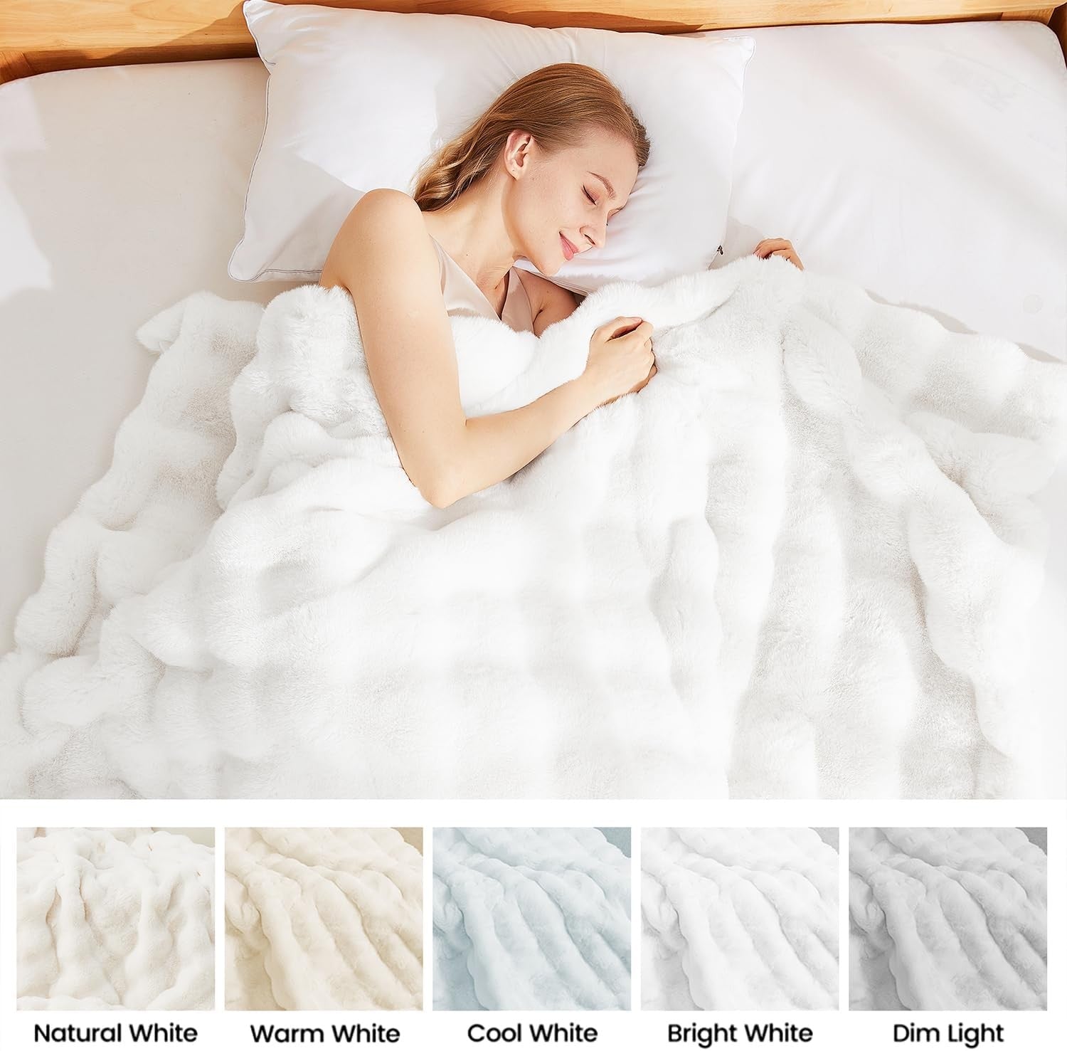 Luxury White Faux Fur Bubble Blanket Twin 152x203cm Ultra Soft Cozy