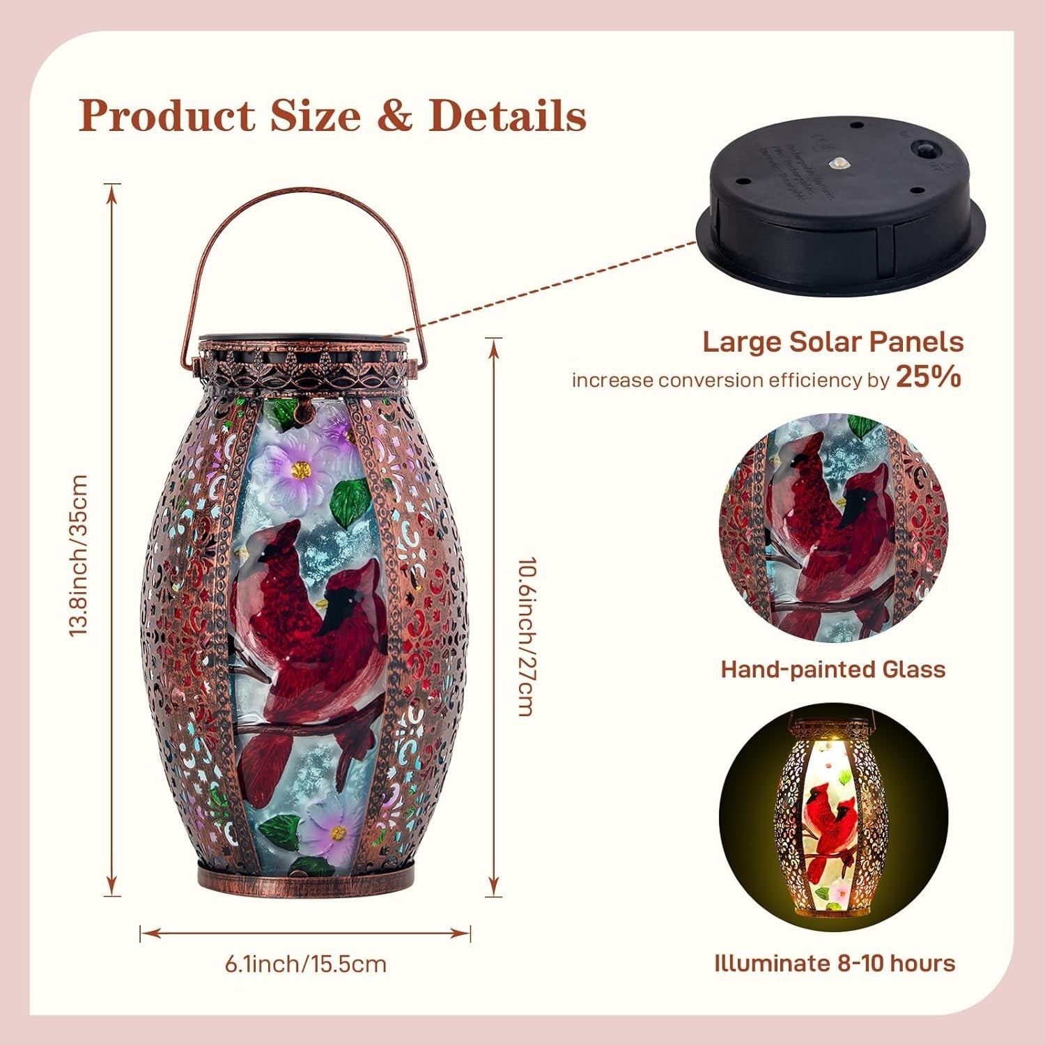 Hanging Cardinal Solar Lantern 2 Pack – Waterproof LED Garden Lights