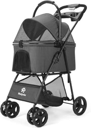 2 in 1 Pet Dog Stroller Removable Carrier 4 Wheel Folding Travel