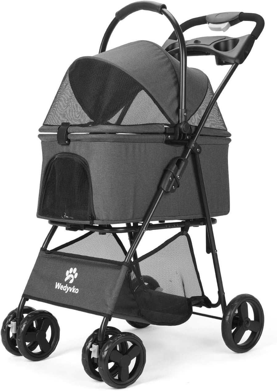 2 in 1 Pet Dog Stroller Removable Carrier 4 Wheel Folding Travel