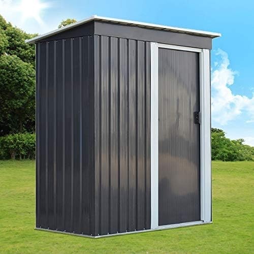 Metal Garden Storage Shed 5x3ft Waterproof Outdoor Tool Shed with Apex Roof Grey