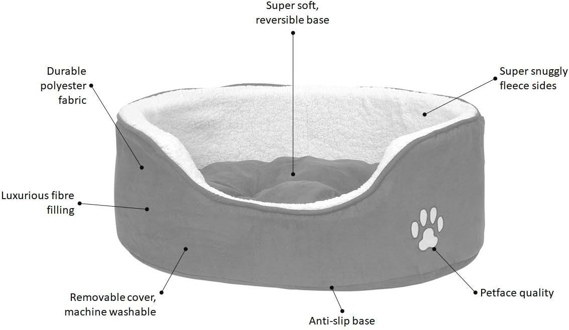 Small Luxury Oval Dog Bed Washable Reversible Cushion