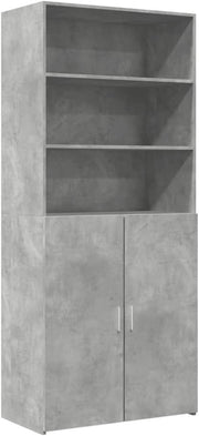 Modern Concrete Grey Storage Cabinet with Doors & Shelves for Living Room