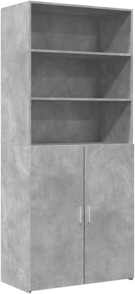 Modern Concrete Grey Storage Cabinet with Doors & Shelves for Living Room