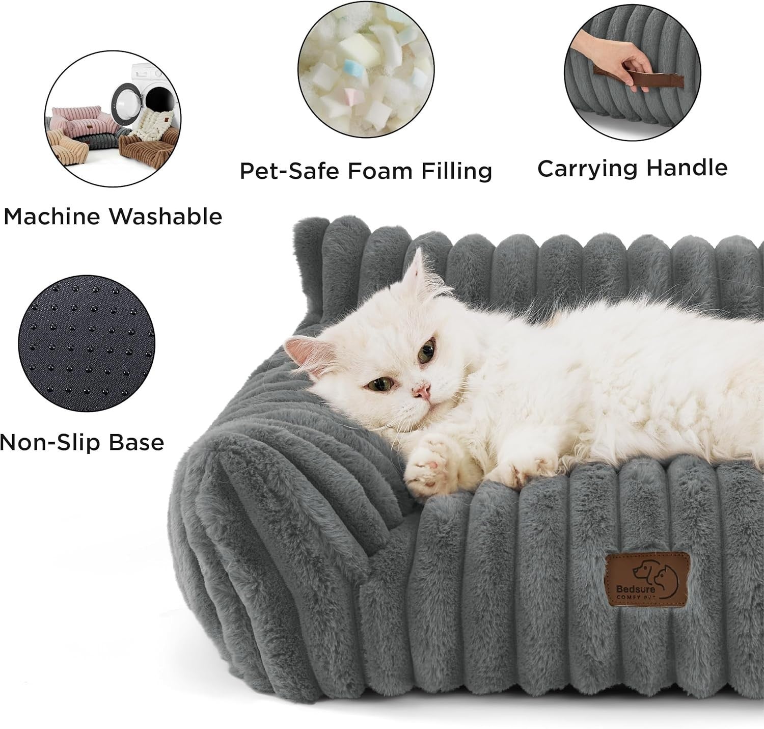 Orthopedic Dog Sofa Bed Washable Faux Fur Pet Couch 76cm Non Slip
