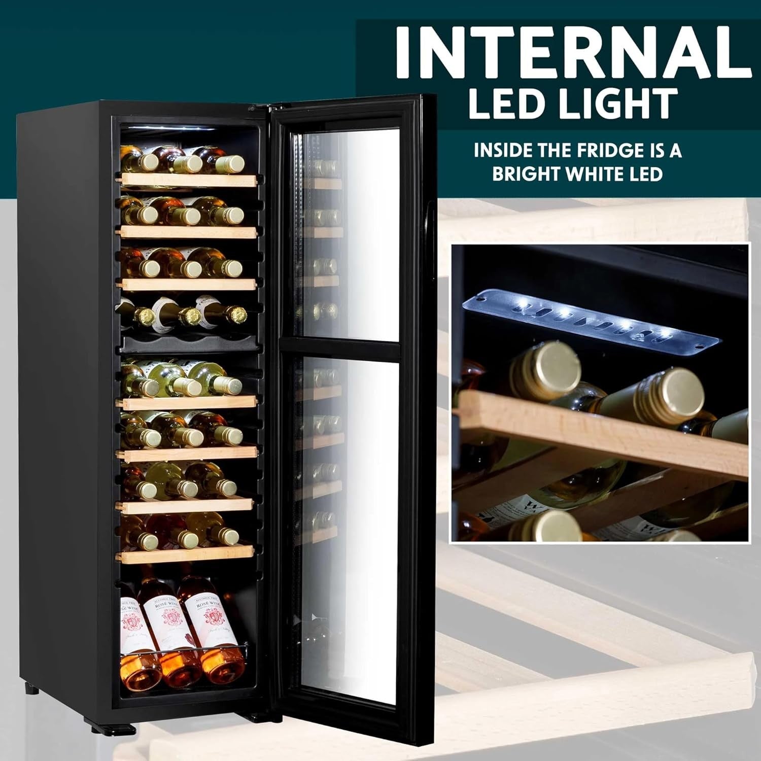 27 Bottle Dual Zone Wine Cooler Fridge Touch Screen LED Glass Door Black