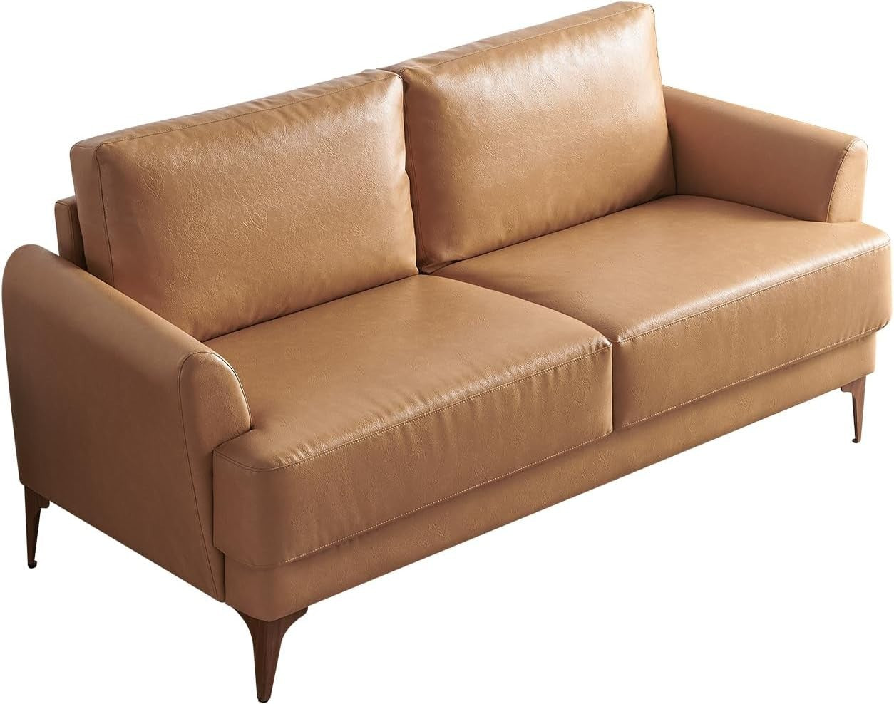 Leather Loveseat Sofa 2-3 Seater Tan Faux Leather Modern Couch for Lounge Office