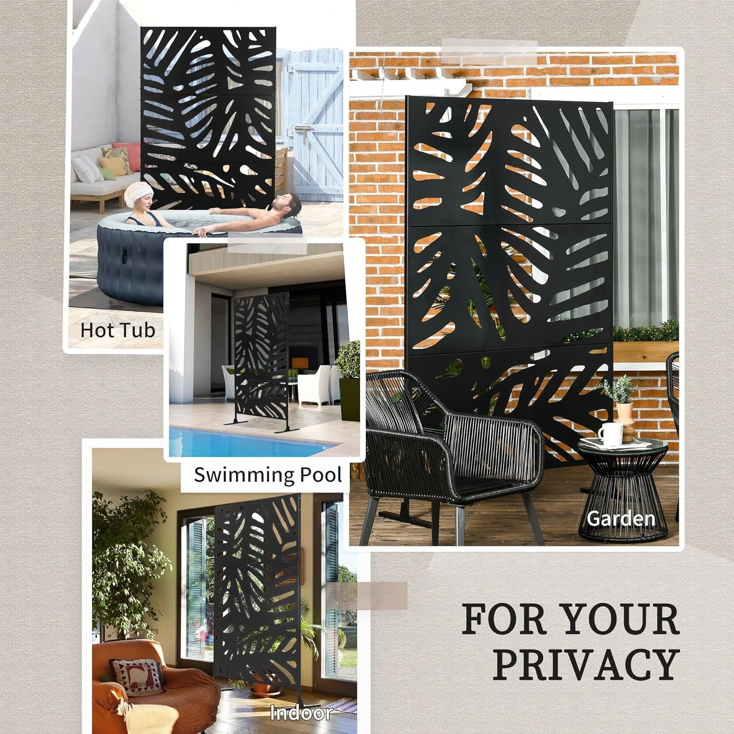 Garden Privacy Screen Freestanding Metal Divider Outdoor Decor Large Leaf Panel