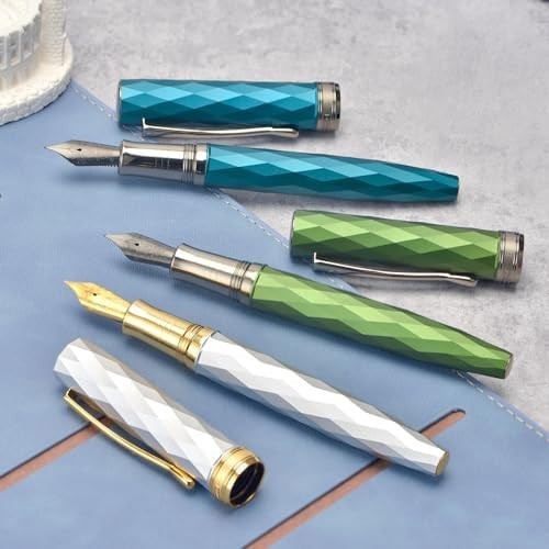Luxury Metal Fountain Pen Extra Fine Gold Nib Silver Twill Gift Case
