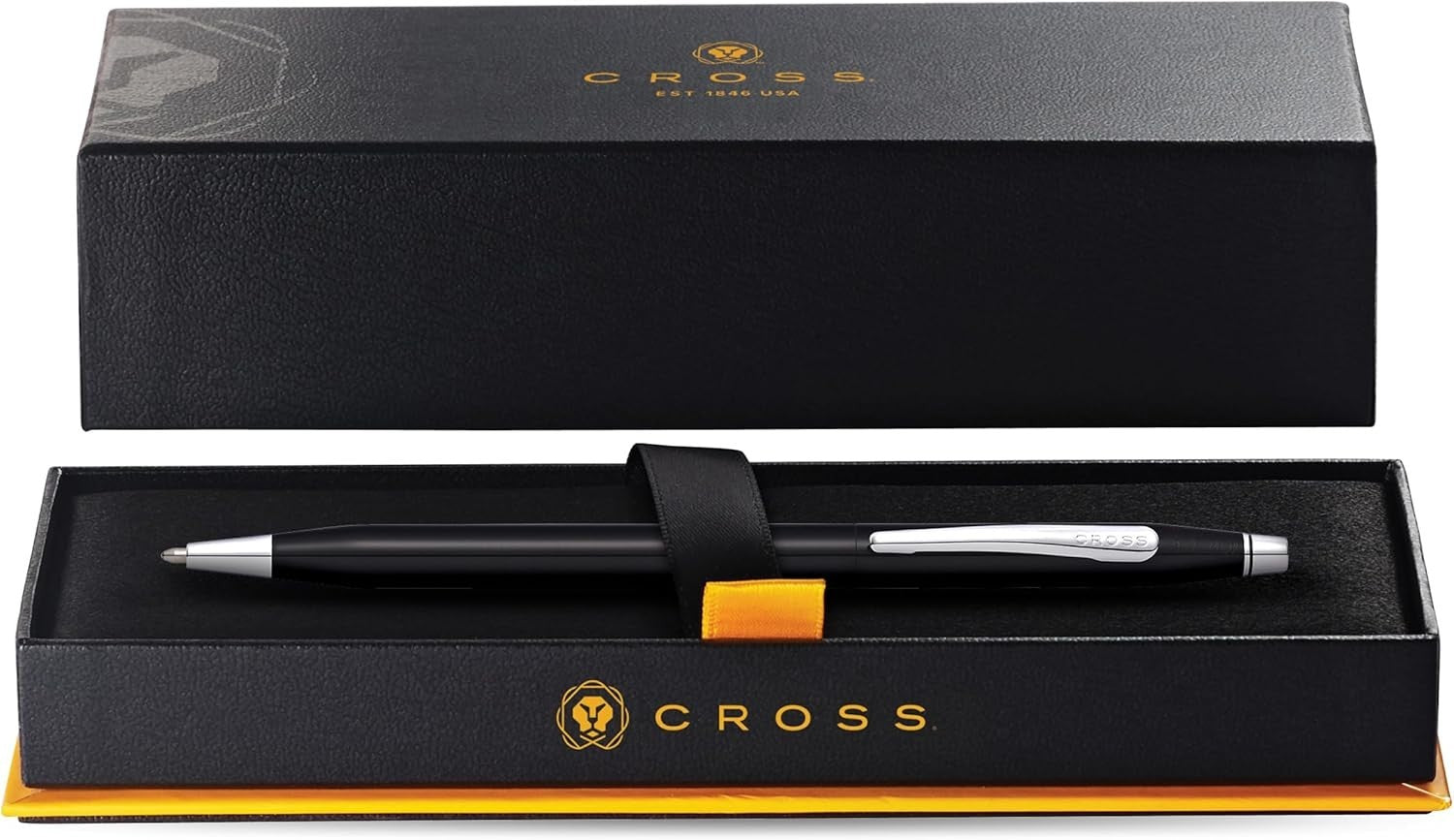 Luxury Glossy Black Ballpoint Pen – Medium Point, Chrome-Plated, Gift Box