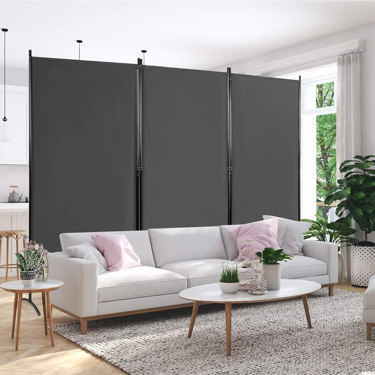 3 Panel Grey Folding Room Divider Privacy Screen Partition for Home Office