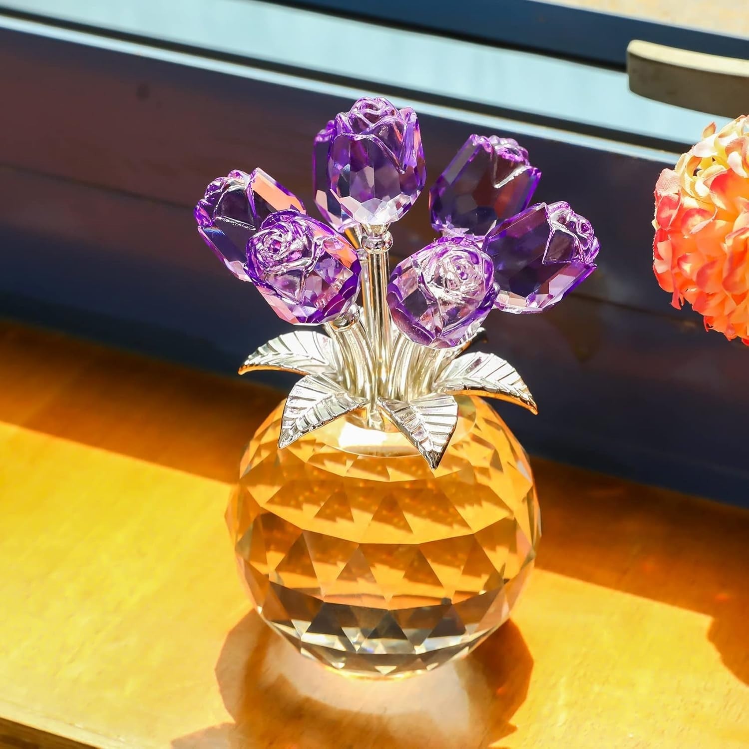 Purple Crystal Rose Bouquet Ornament Gift for Women Birthday Valentine