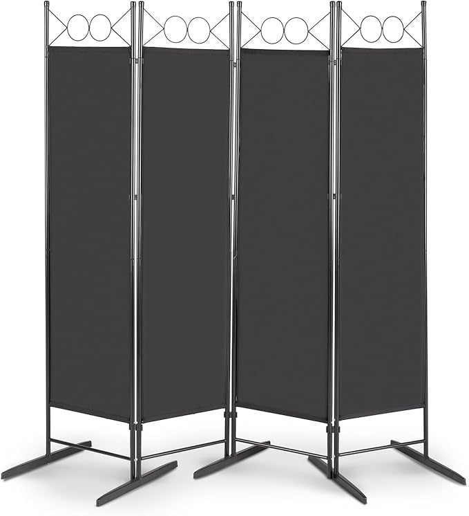 Black 4 Panel Room Divider 5.7FT Folding Privacy Screen – Portable Partition Wal