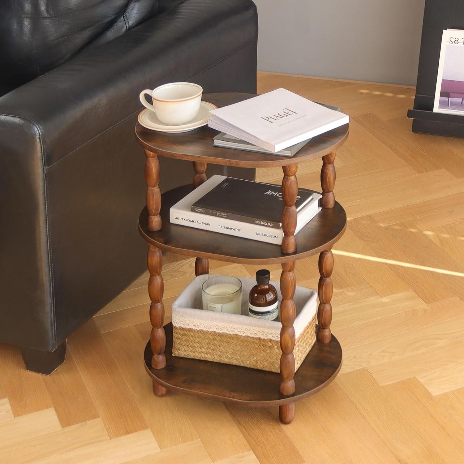3-Tier Oval Side Table with Storage, Compact Modern End Table for Living Room