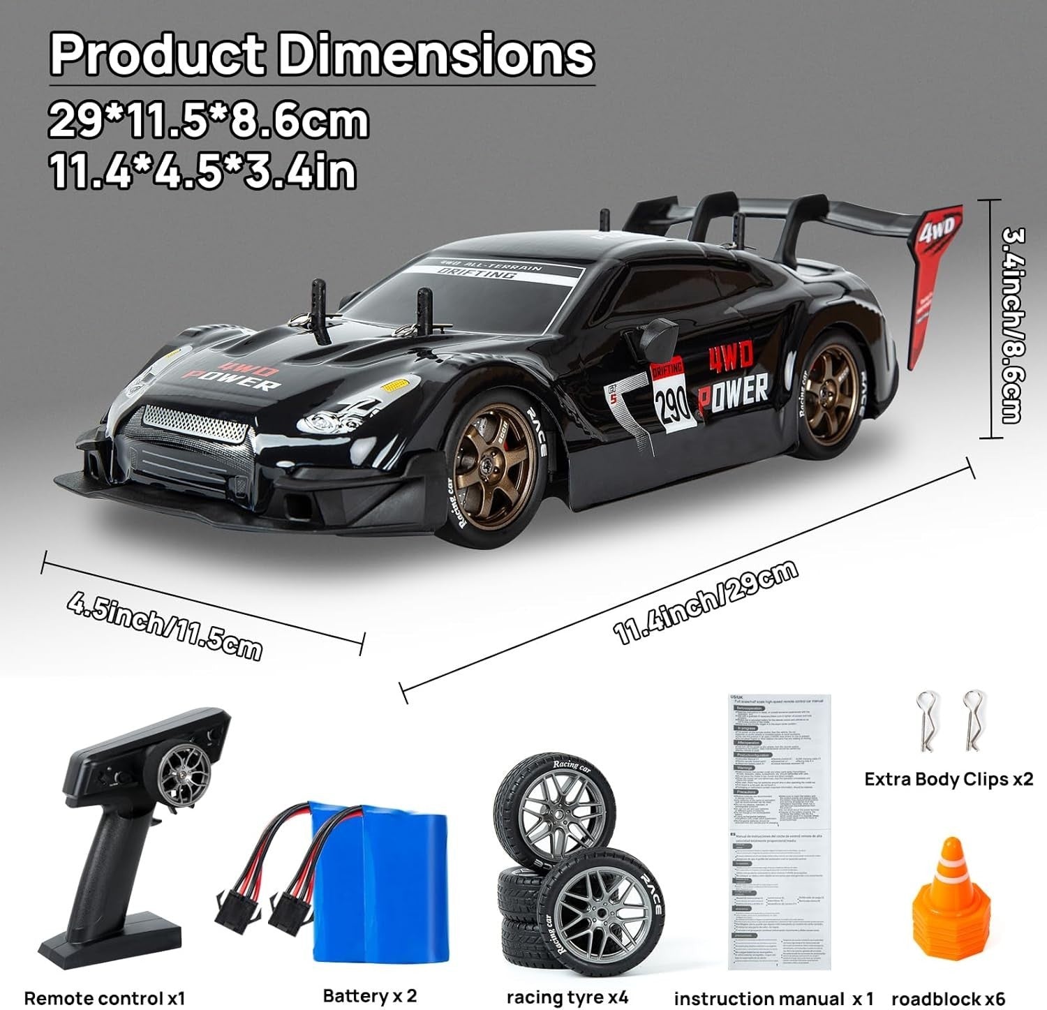 1:14 4WD RC Drift Car Full Pro Steering & Throttle + Extra Tires LED