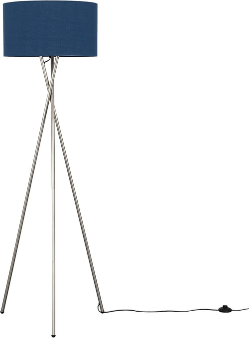 Chrome Tripod Floor Lamp Navy Blue Shade Tall Modern Standing Light E27f