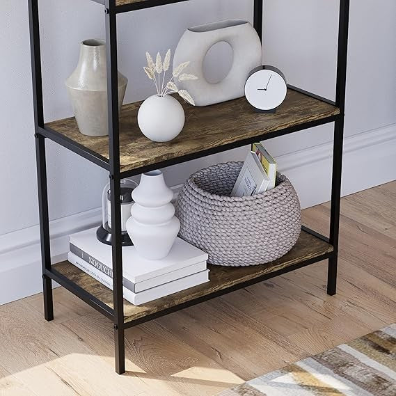 5 Tier Industrial Rustic Bookcase Shelving Unit Tall Display Storage Stand Dark