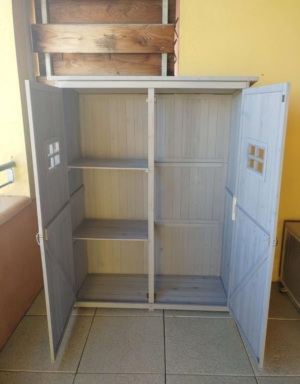 127x50x164cm Wooden Garden Shed Grey Storage Box Outdoor Cabinet