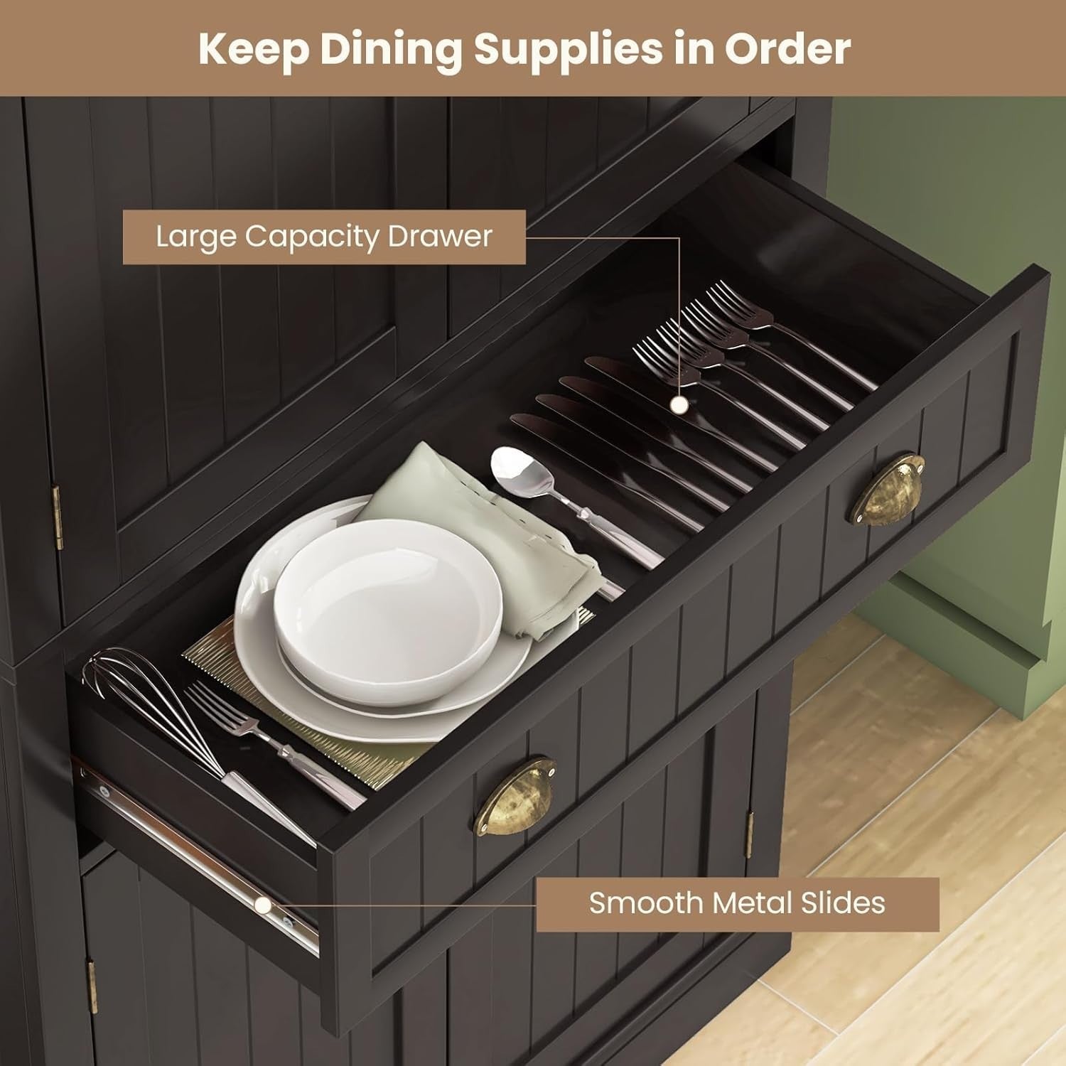 182cm Espresso Kitchen Pantry Cupboard | 4 Adjustable Shelves & 1 Drawer