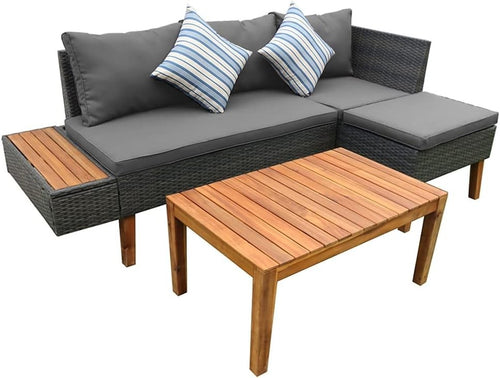 4 Seater Rattan Garden Sofa Set with Built-in Side Table & Coffee Table