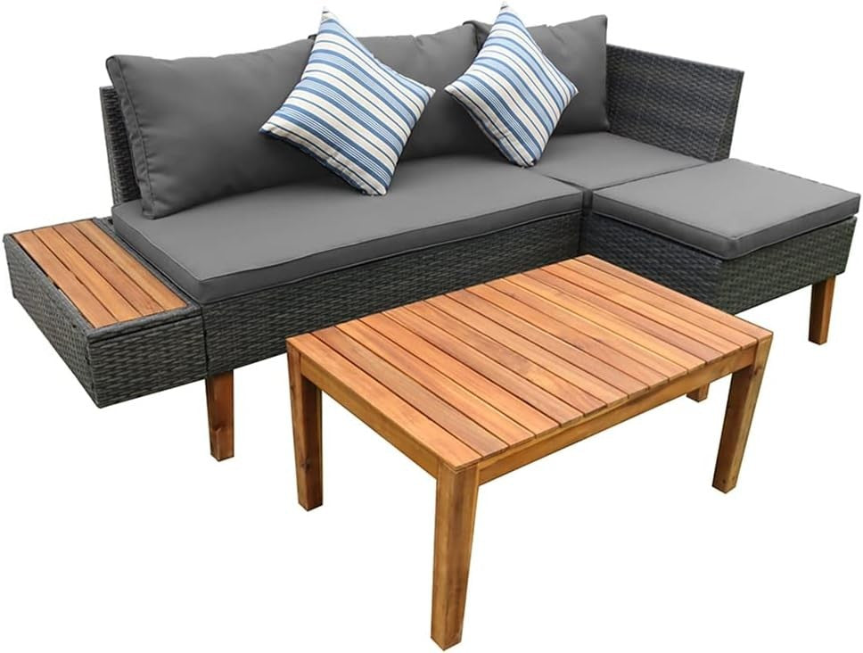 4 Seater Rattan Garden Sofa Set with Built-in Side Table & Coffee Table