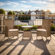 Brown Rattan Bistro Set 2 Armchairs with Side Table Balcony Patio Seating