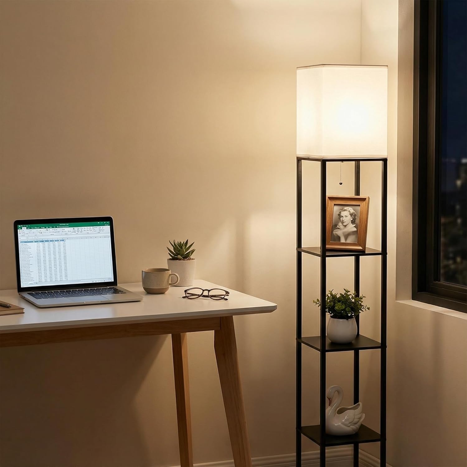 LED Floor Lamp with Shelves Dimmable Standing Light for Living Room