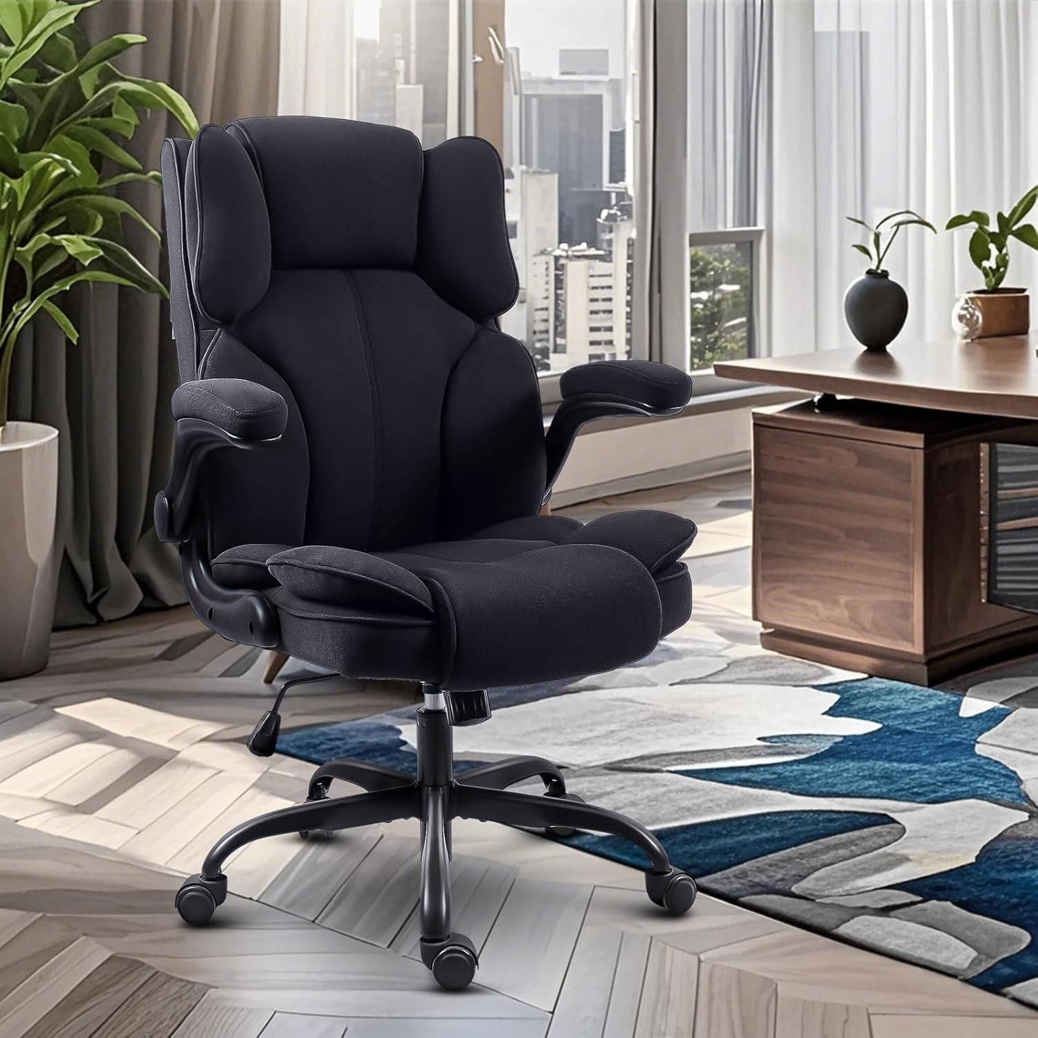 Ergonomic Office Chair Large Black Computer Desk Chair Adjustable Armrest