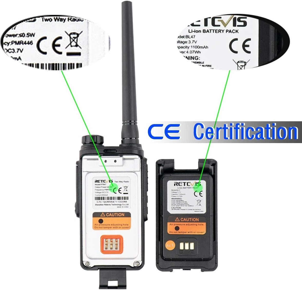 IP67 Waterproof Walkie Talkies 2 Pack Rechargeable VOX PMR446 Radio