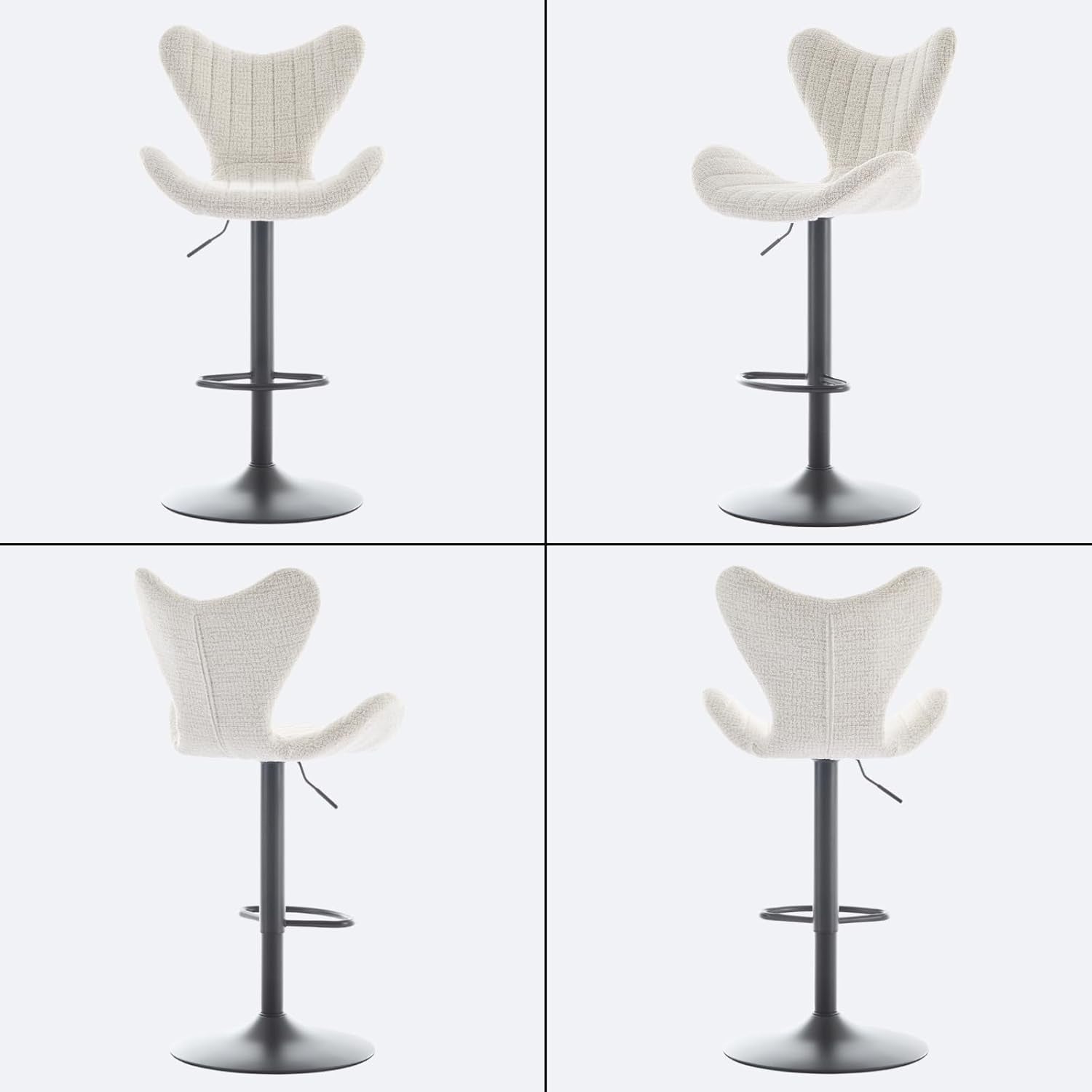 Oatmeal Wing-Back Bar Stools Set of 2 | Chenille Seat, Swivel & Adjustable