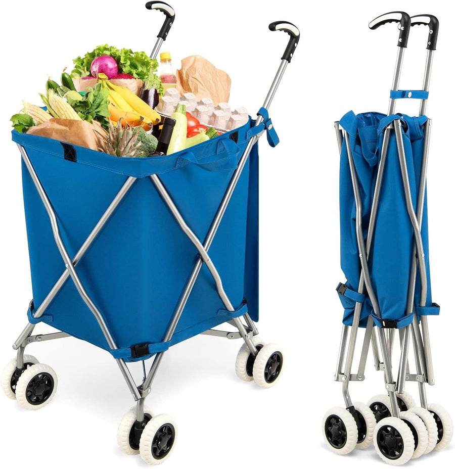 90L Folding Shopping Cart 8 Wheels Waterproof Grocery Trolley Blue