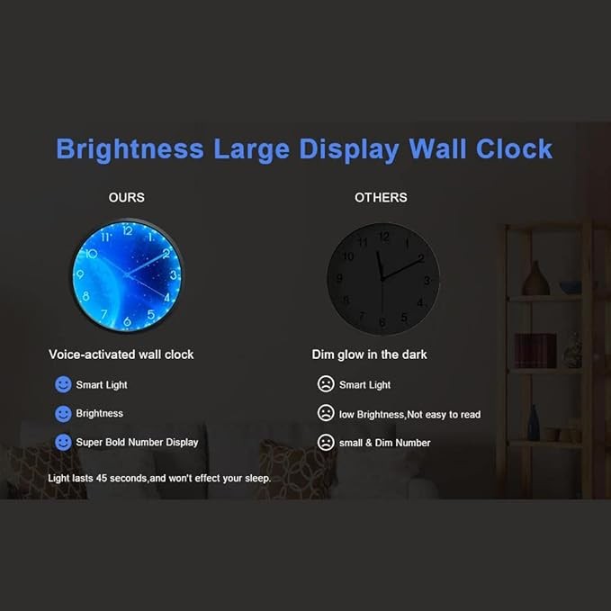 Blue Moon Luminous Wall Clock 30cm Silent Glow in Dark Night Sky Bedroom Decor