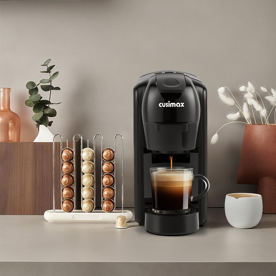 19Bar Pod Coffee Machine Compact 1450W Fast Heat-Up Dual Pod System Black
