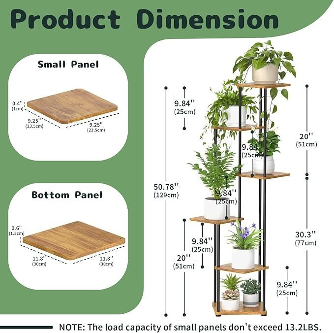 6 Tier Tall Metal & Wood Corner Plant Stand Indoor Display Shelf Rack